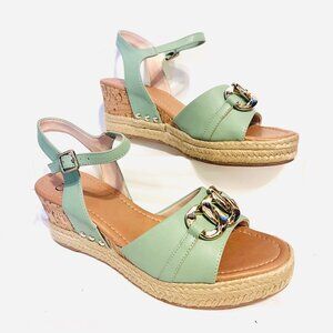 Clee-Women's Wedge Pale Green/Silver Chain Espadrilles Heeled Sandals-Size 8